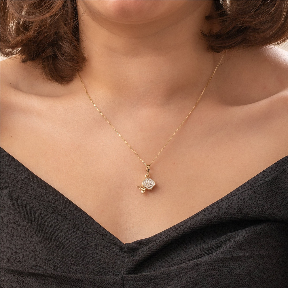 Goldstore-14k 18k Gold Cremation Custom Urn Rose Pendant, Memorial Nature Lover Enamel Pendant, Blooming Rose Pendant, Flower Ashes Pendant for Her