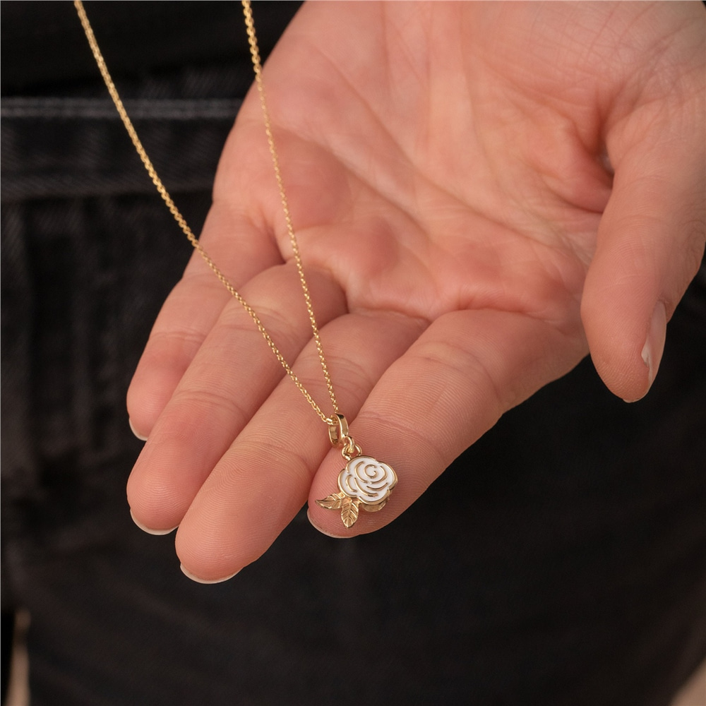 Goldstore-14k 18k Gold Cremation Custom Urn Rose Pendant, Memorial Nature Lover Enamel Pendant, Blooming Rose Pendant, Flower Ashes Pendant for Her