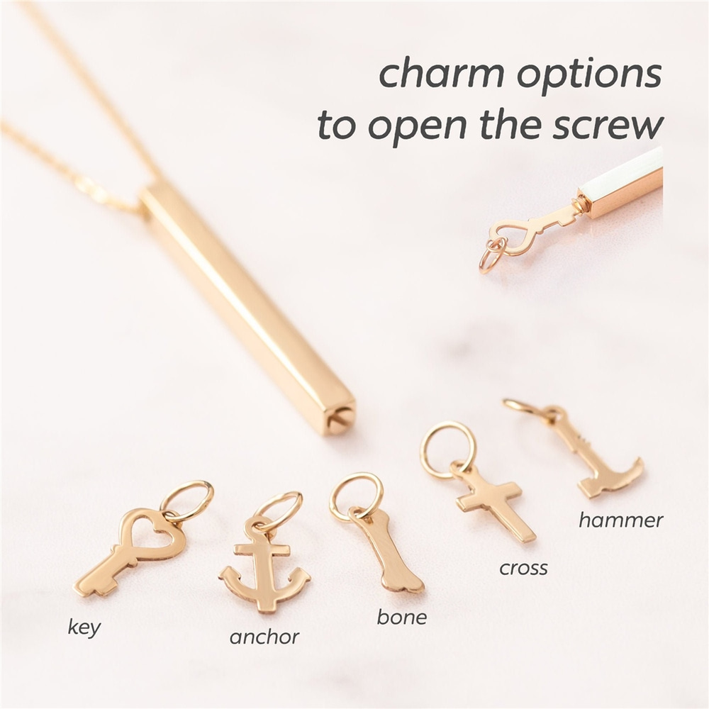 Goldstore-14k 18k Gold Cremation Urn Bar Necklace, Four Side Engraved Memorial Vertical Necklace, Custom Name Date Coordinate Funeral Gold Necklace