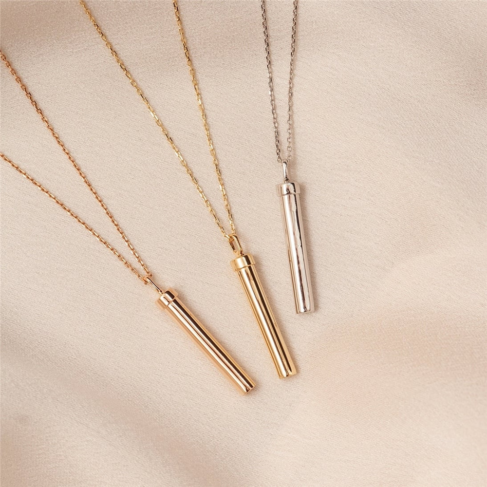 Goldstore-14k 18k Gold Cremation Urn Cylinder Bar Necklace, Memorial Bar Urn Custom Pendant, Cremation Ashes Necklace for Son Dad Mom or Loved ones.
