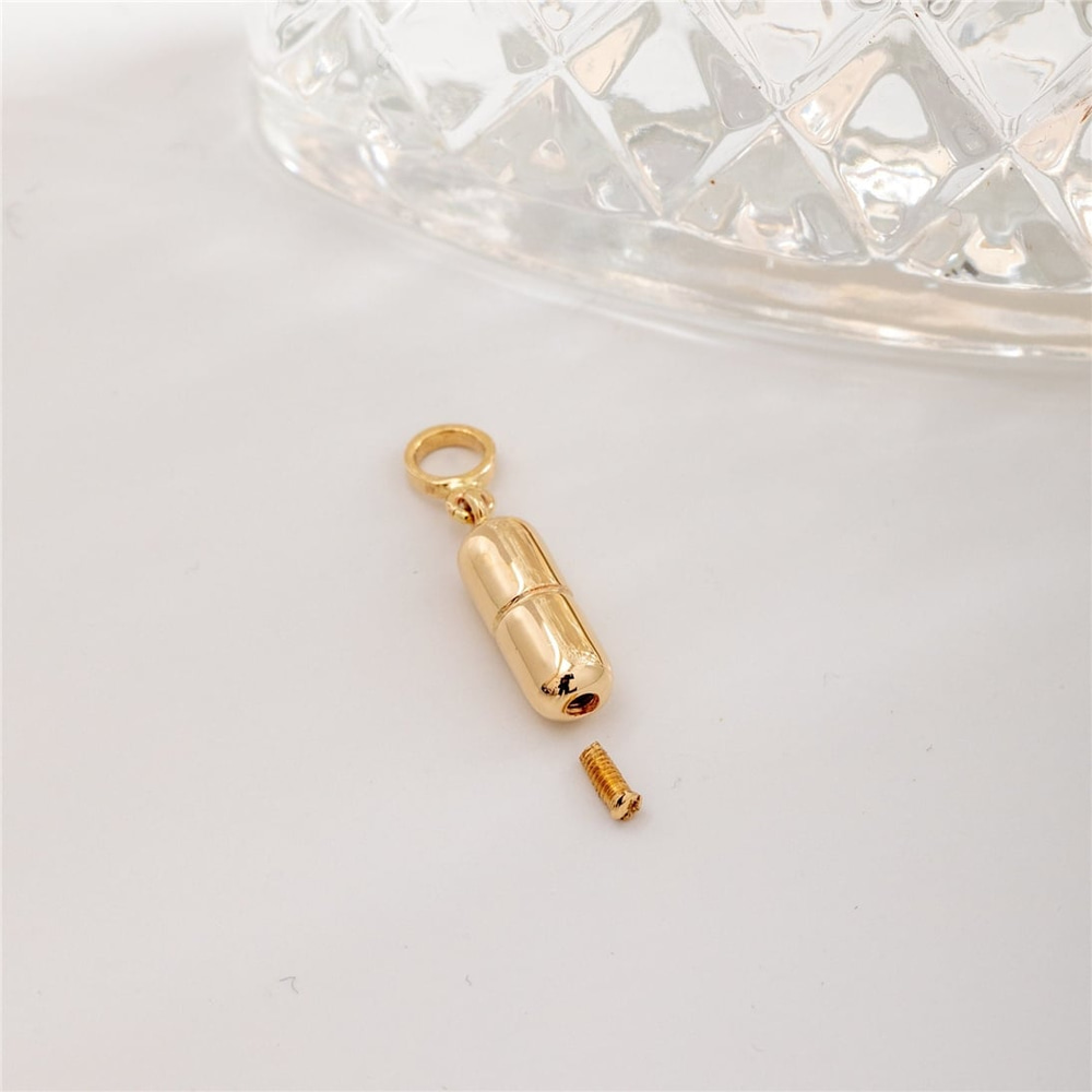 Goldstore-14k 18k Gold Cremation Urn Pill Shape Necklace, Memorial Cylinder Urn Pendant, Keepsake Capsule Urn, Cremation Ashes Necklace for Loved ones