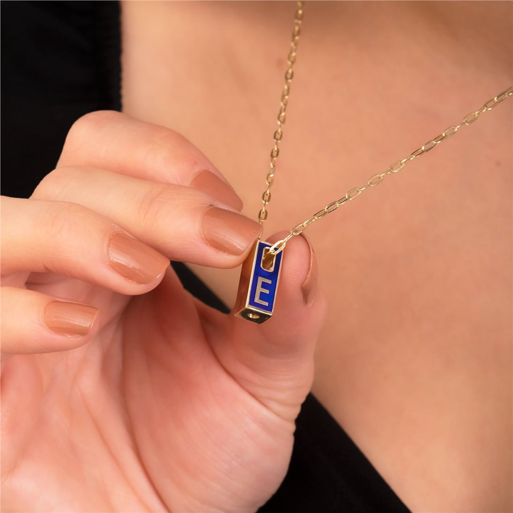 Goldstore-14K 18K Gold Custom Letter Cremation Urn Bar Pendant for Human Ashes, Personalized  Name Initial Memorial Gold Enamel Ashes Holder Pendant
