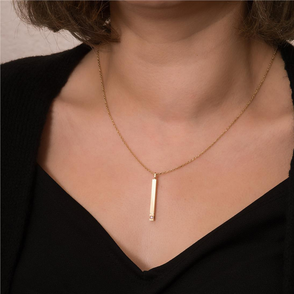 Goldstore-Engraved Urn Bar Necklace