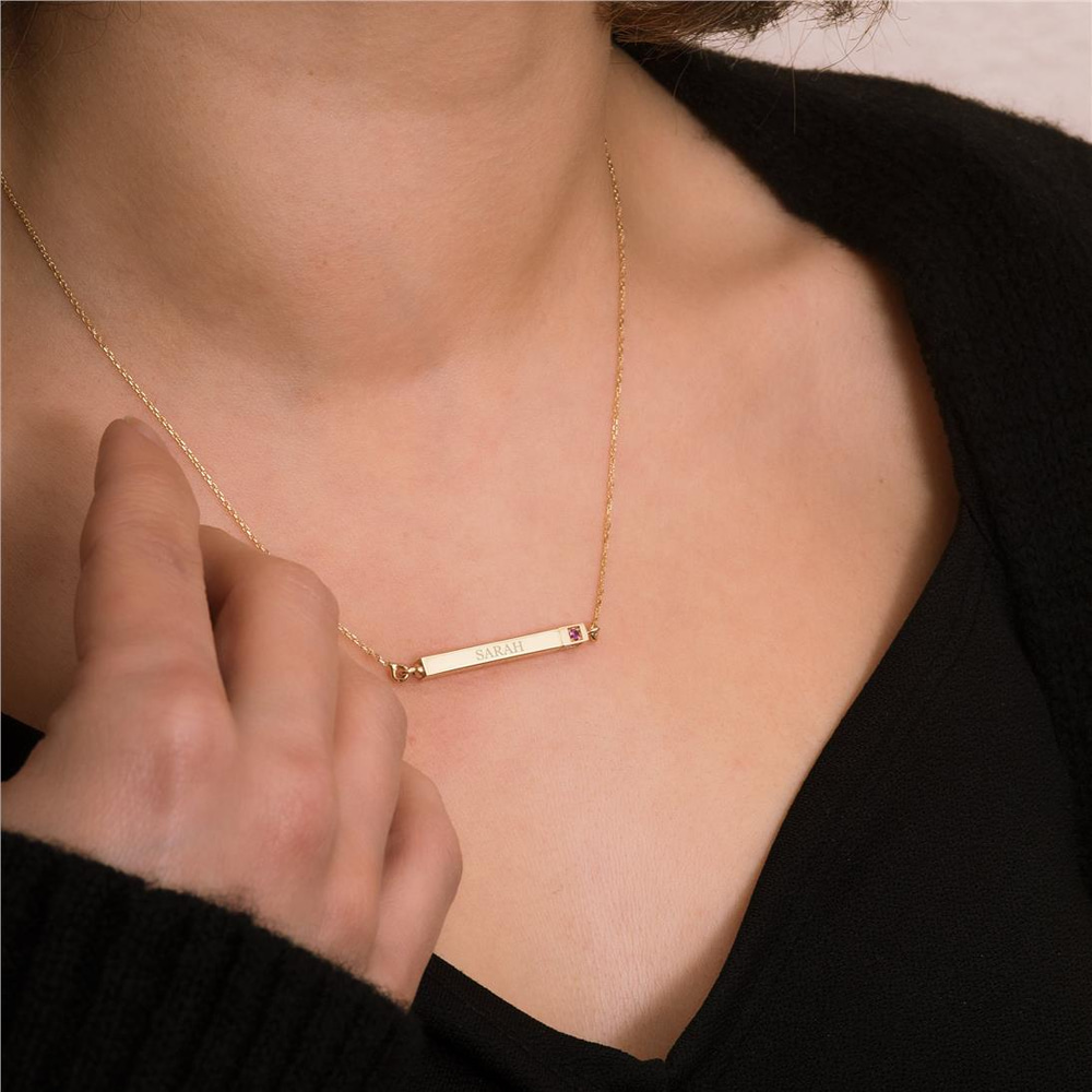 Goldstore-Engraved Urn Bar Necklace