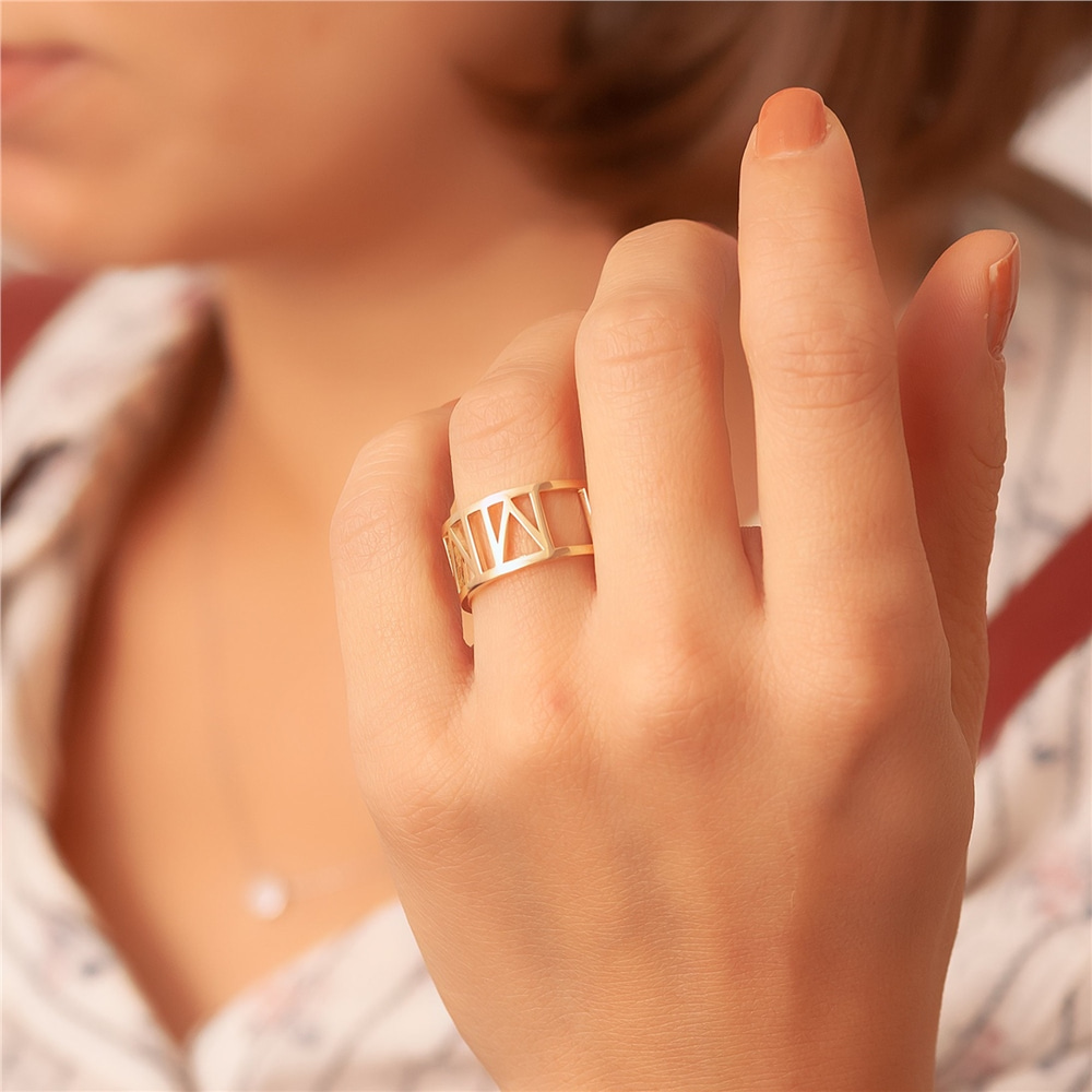 Goldstore-14k 18k Gold Custom Roman Numerals Ring, Personalize Wedding Date Band Ring, Custom Class Graduation Gift Ring, Solid Gold Anniversary Gift