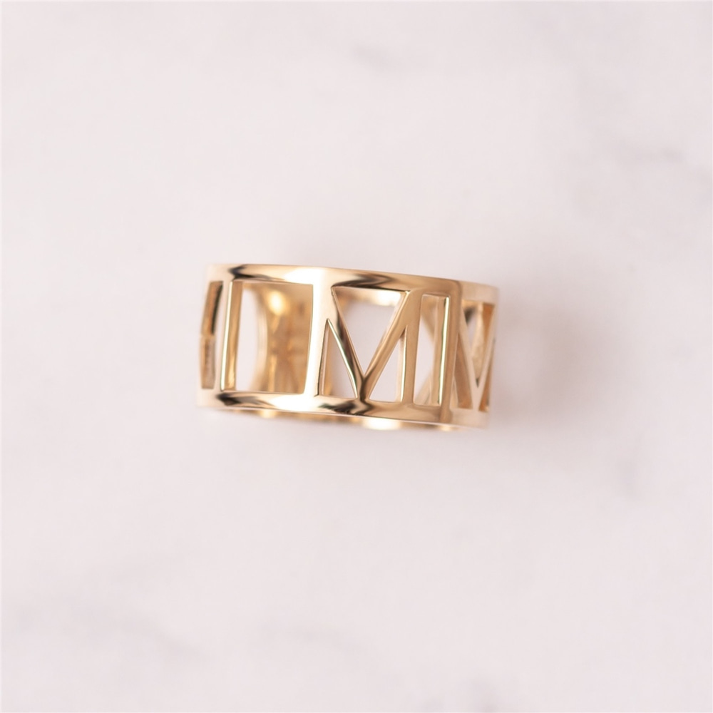 Goldstore-14k 18k Gold Custom Roman Numerals Ring, Personalize Wedding Date Band Ring, Custom Class Graduation Gift Ring, Solid Gold Anniversary Gift