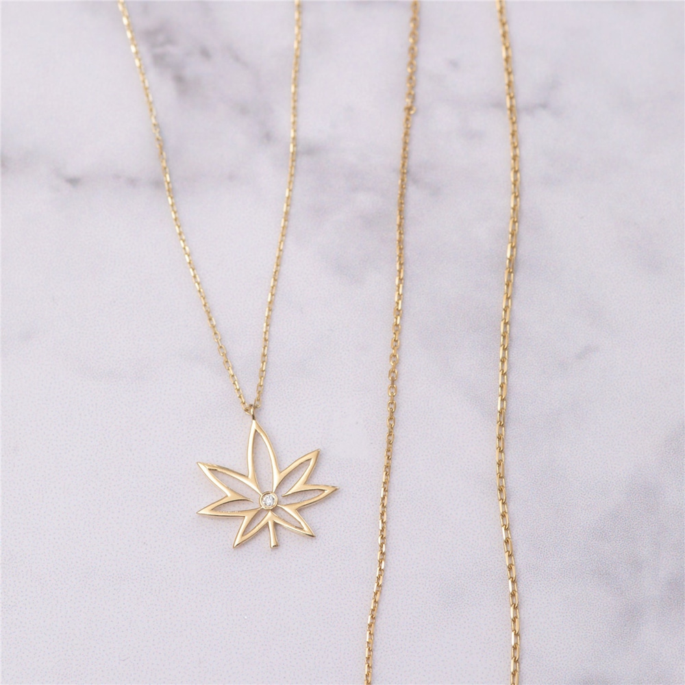 Goldstore-14K 18K Gold Diamond Cannabis Necklace, Diamond Marijuana Necklace Gold Leaf Art, Pot leaf Pendant Necklace And Weed Necklace & Weed Pendant