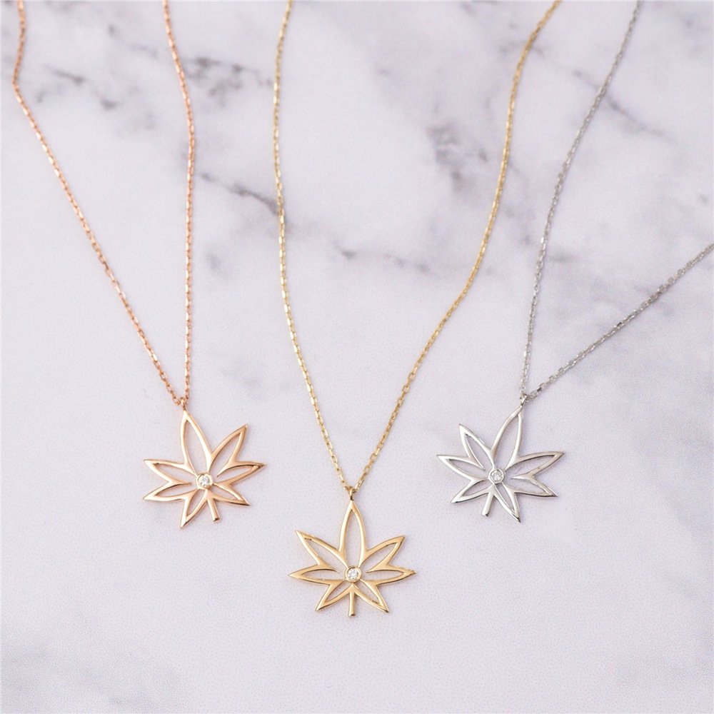 Goldstore-14K 18K Gold Diamond Cannabis Necklace, Diamond Marijuana Necklace Gold Leaf Art, Pot leaf Pendant Necklace And Weed Necklace & Weed Pendant