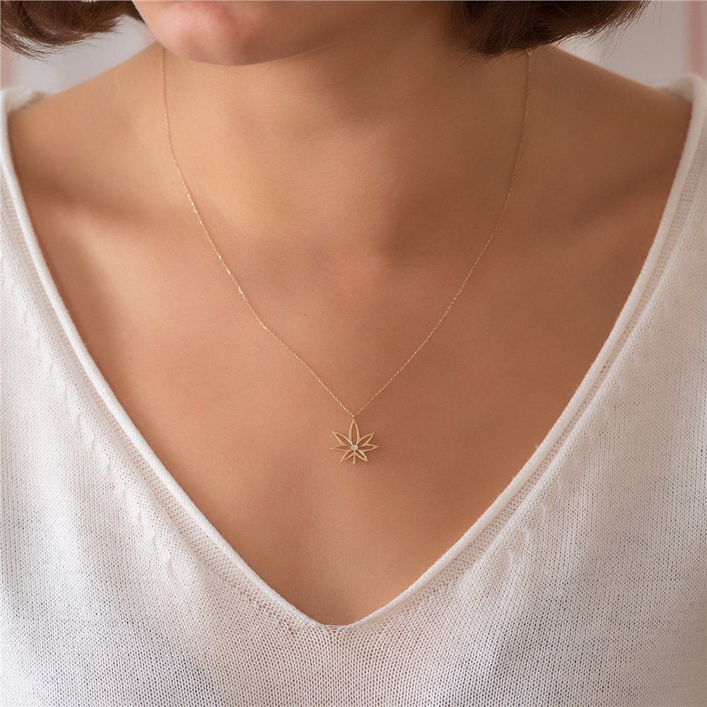 Goldstore-14K 18K Gold Diamond Cannabis Necklace, Diamond Marijuana Necklace Gold Leaf Art, Pot leaf Pendant Necklace And Weed Necklace & Weed Pendant