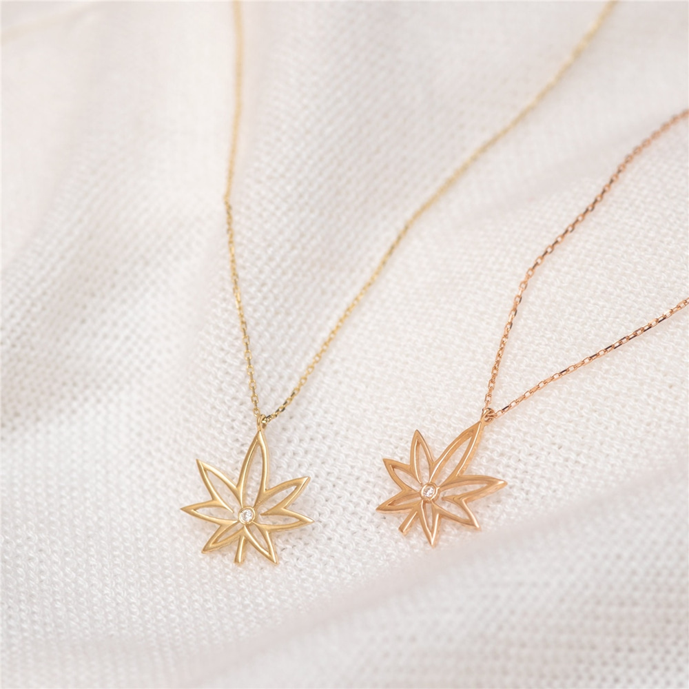 Goldstore-14K 18K Gold Diamond Cannabis Necklace, Diamond Marijuana Necklace Gold Leaf Art, Pot leaf Pendant Necklace And Weed Necklace & Weed Pendant