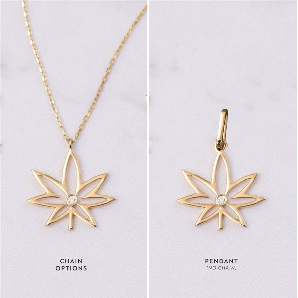 Goldstore-14K 18K Gold Diamond Cannabis Necklace, Diamond Marijuana Necklace Gold Leaf Art, Pot leaf Pendant Necklace And Weed Necklace & Weed Pendant