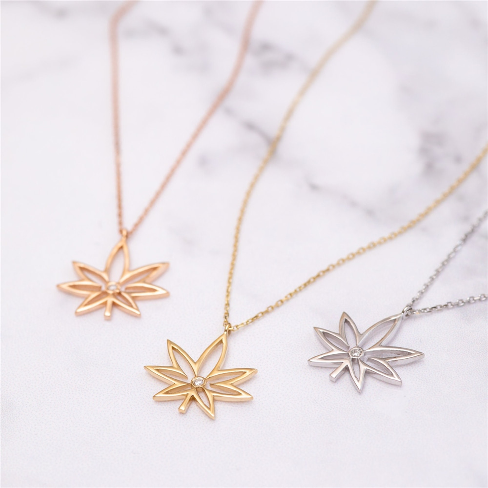 Goldstore-14K 18K Gold Diamond Cannabis Necklace, Diamond Marijuana Necklace Gold Leaf Art, Pot leaf Pendant Necklace And Weed Necklace & Weed Pendant