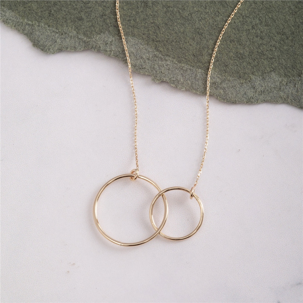 Goldstore-14K 18K Gold Interlocking Double Circle Necklace,  Entwined Ring Necklace, 2 Entwined Choker Infinity Necklace Gift For Her, Couple Gift
