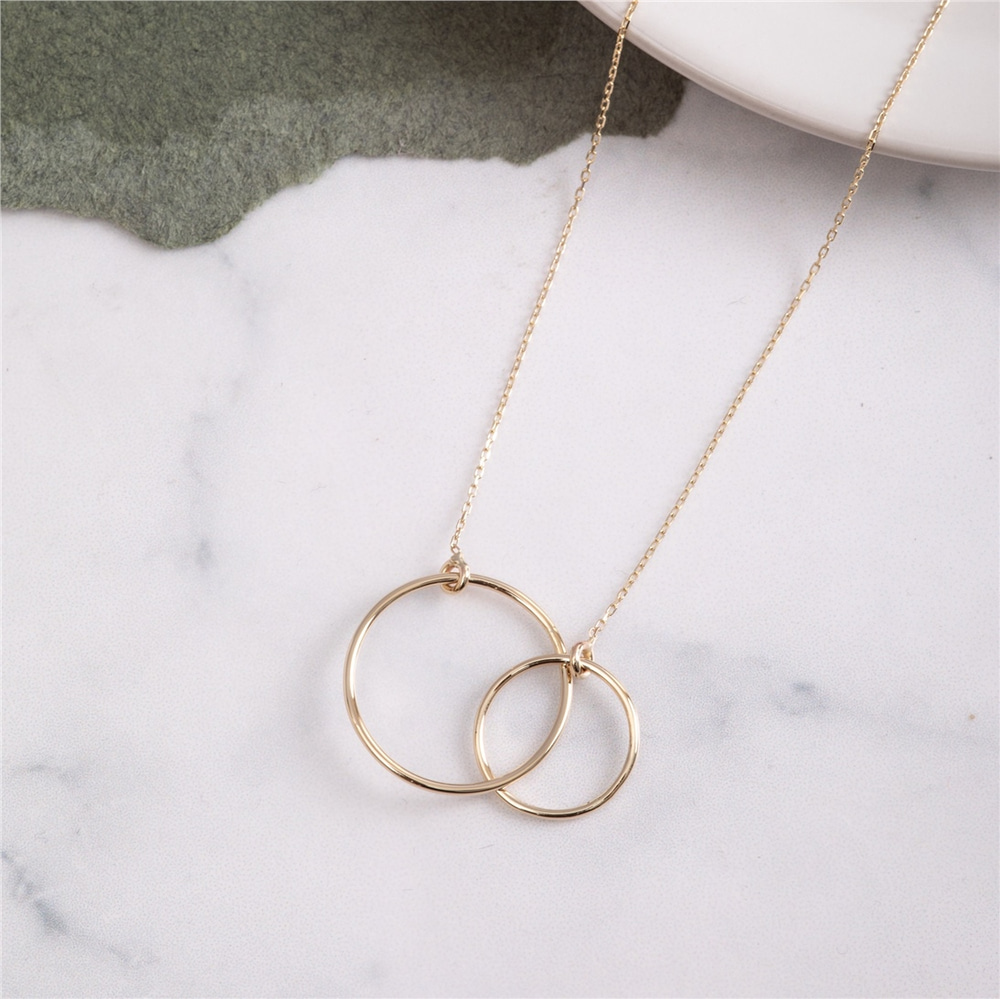 Goldstore-14K 18K Gold Interlocking Double Circle Necklace,  Entwined Ring Necklace, 2 Entwined Choker Infinity Necklace Gift For Her, Couple Gift