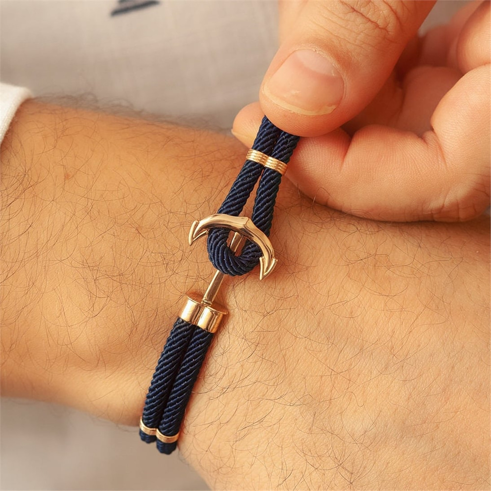 Goldstore-14k 18k Gold Mens Anchor Bracelet, Anchor Bracelet For Women, Unisex Anchor Gold Bracelet, Nautical Anchor Rope Bracelet Great Gift for Dad