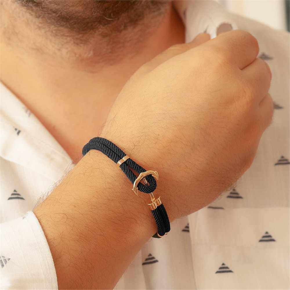 Goldstore-14k 18k Gold Mens Anchor Bracelet, Anchor Bracelet For Women, Unisex Anchor Gold Bracelet, Nautical Anchor Rope Bracelet Great Gift for Dad