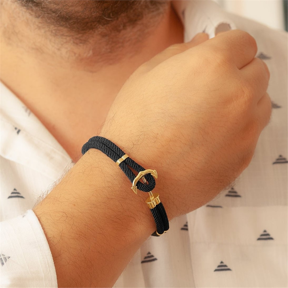 Goldstore-14k 18k Gold Mens Anchor Bracelet, Anchor Bracelet For Women, Unisex Anchor Gold Bracelet, Nautical Anchor Rope Bracelet Great Gift for Dad