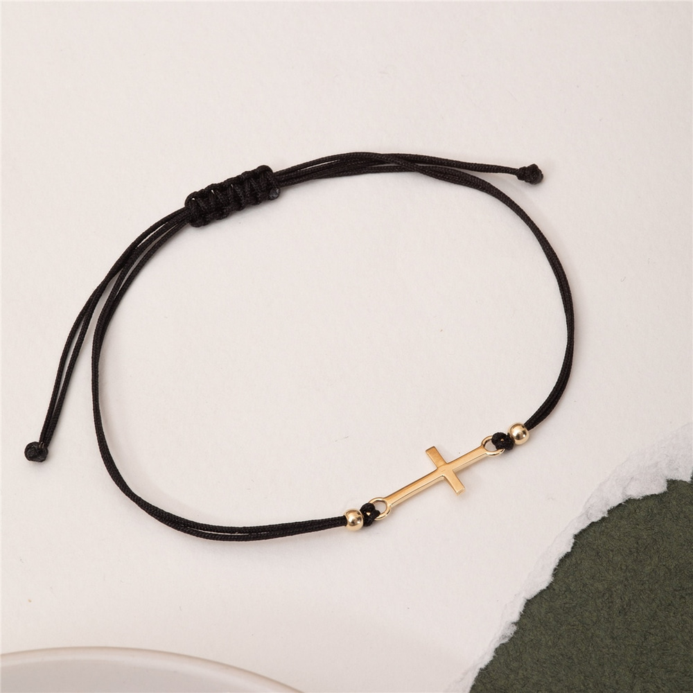 Goldstore-14k 18k Gold Mens Cross Bracelet, Unisex Cross Gold Bracelet For Women for mens, Men's Cross Rope Bracelet Great Gift for Dad, Gift For Him