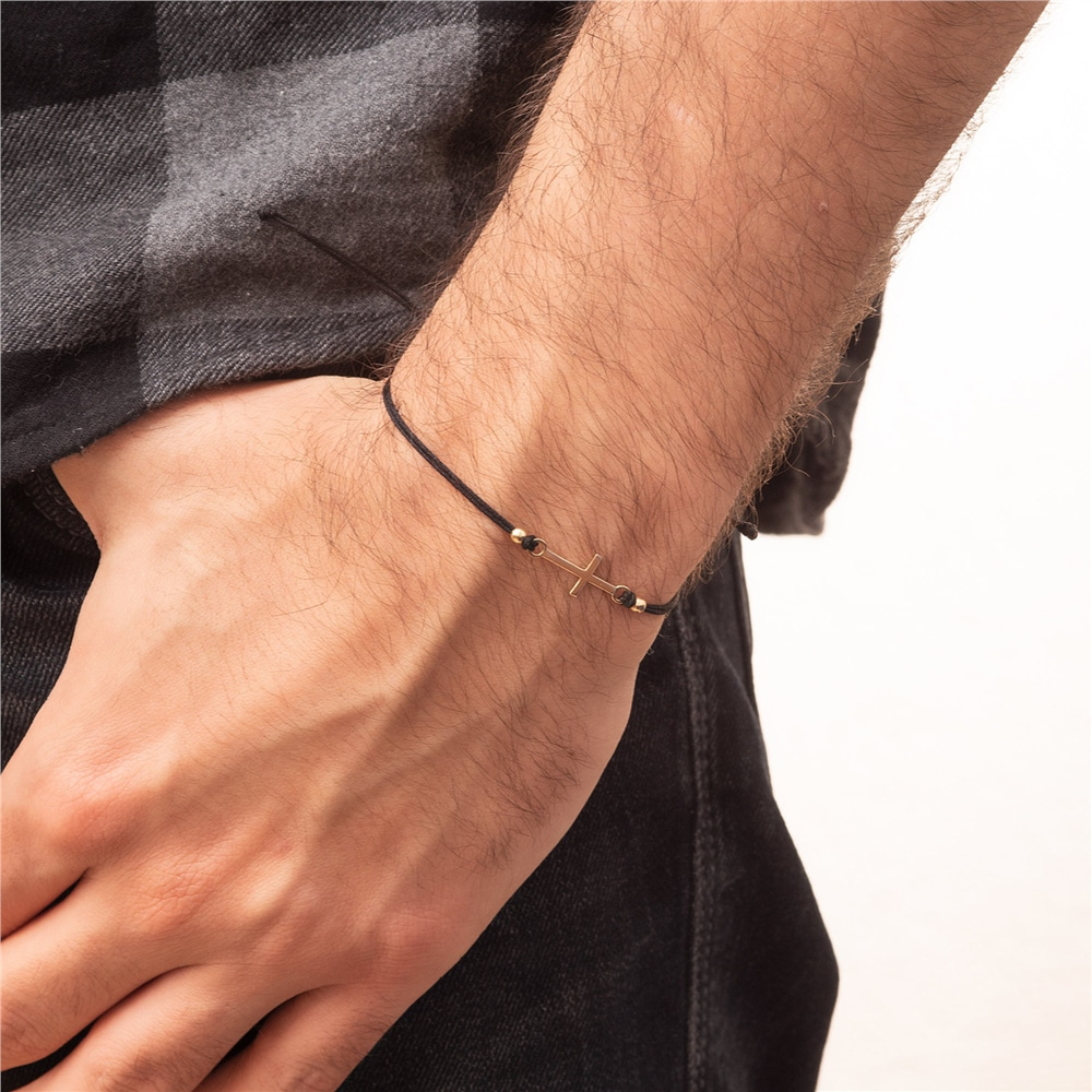 Goldstore-14k 18k Gold Mens Cross Bracelet, Unisex Cross Gold Bracelet For Women for mens, Men's Cross Rope Bracelet Great Gift for Dad, Gift For Him