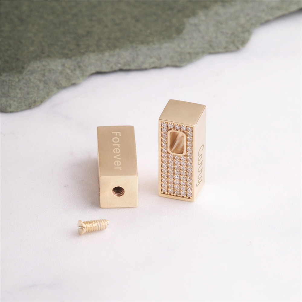 Goldstore-14K 18K Gold Micro Pave Diamond or Pave Cz Cremation Urn Bar Pendant, Custom Name Initial Letter Engraved Memorial Gold Pendant for Ashes
