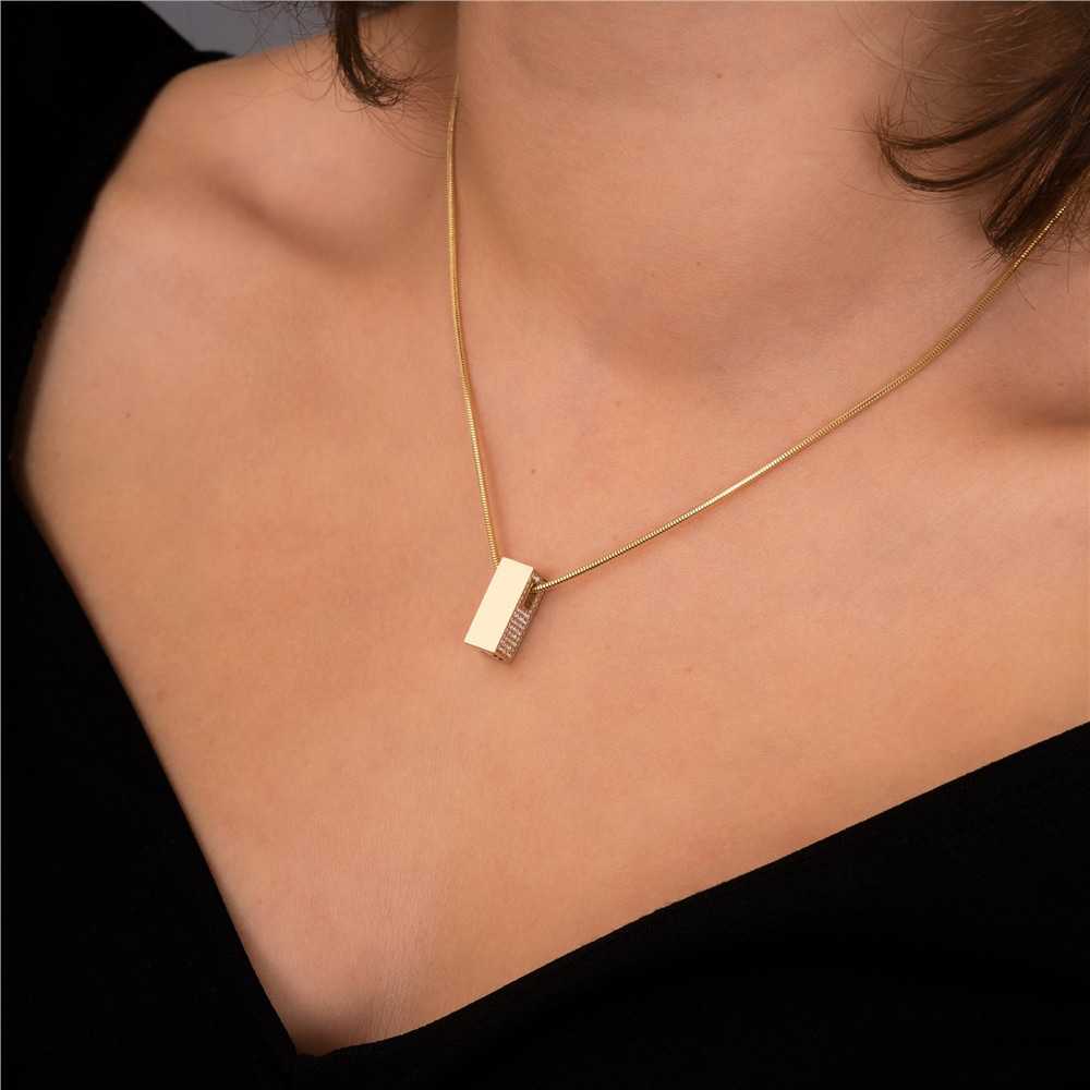 Goldstore-14K 18K Gold Micro Pave Diamond or Pave Cz Cremation Urn Bar Pendant, Custom Name Initial Letter Engraved Memorial Gold Pendant for Ashes