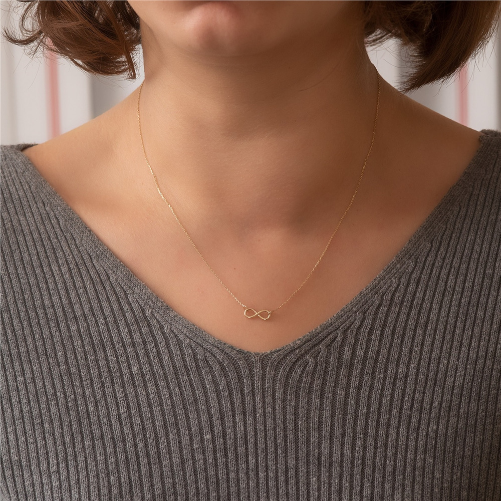 Goldstore-14k 18k Gold Necklace Infinity Necklace, Real Gold Infinite Love Choker Necklace, Solid Gold Dainty Infinity Necklace is Great Gift For Her.