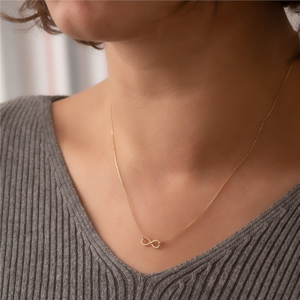 Goldstore-14k 18k Gold Necklace Infinity Necklace, Real Gold Infinite Love Choker Necklace, Solid Gold Dainty Infinity Necklace is Great Gift For Her.
