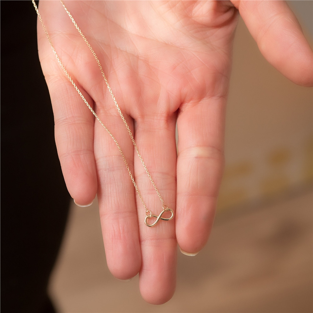 Goldstore-14k 18k Gold Necklace Infinity Necklace, Real Gold Infinite Love Choker Necklace, Solid Gold Dainty Infinity Necklace is Great Gift For Her.