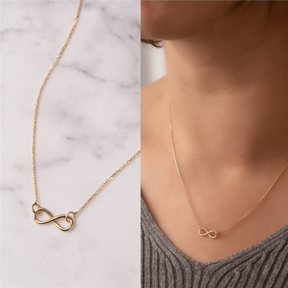 Goldstore-14k 18k Gold Necklace Infinity Necklace, Real Gold Infinite Love Choker Necklace, Solid Gold Dainty Infinity Necklace is Great Gift For Her.