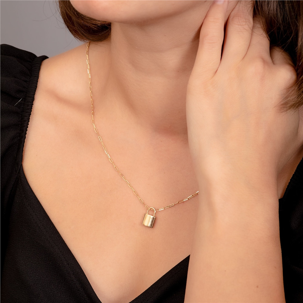 Goldstore-14K 18K Gold Personalized Cremation Urn Necklace Memorial Engraving Custom Padlock Pendant Loss of Mom Dad Gift Jewelry for Human Dog Ashes