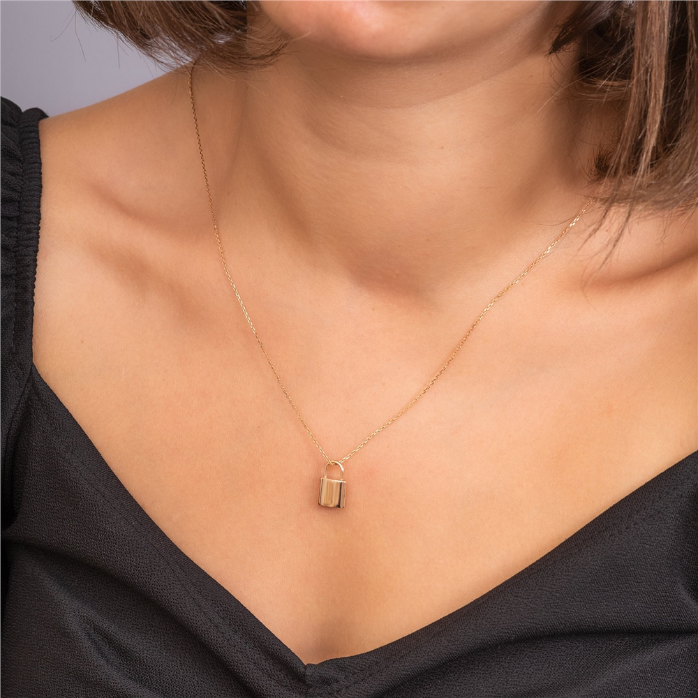 Goldstore-14K 18K Gold Personalized Cremation Urn Necklace Memorial Engraving Custom Padlock Pendant Loss of Mom Dad Gift Jewelry for Human Dog Ashes