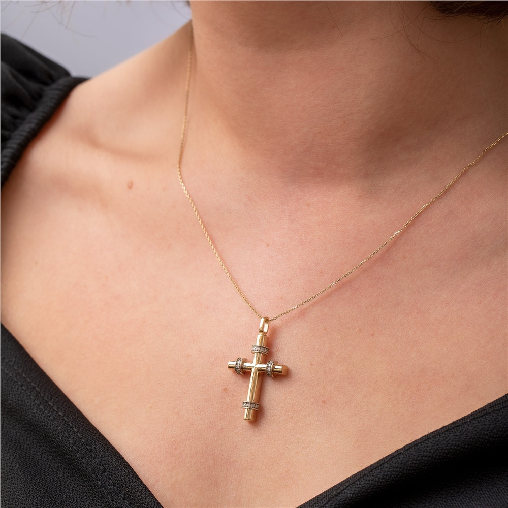 Goldstore-14K 18K Gold Personalized Cremation Urn Necklace Memorial Engraving Custom Cross Pendant Loss of Mom Dad Gift Jewelry for Human Ashes Holder