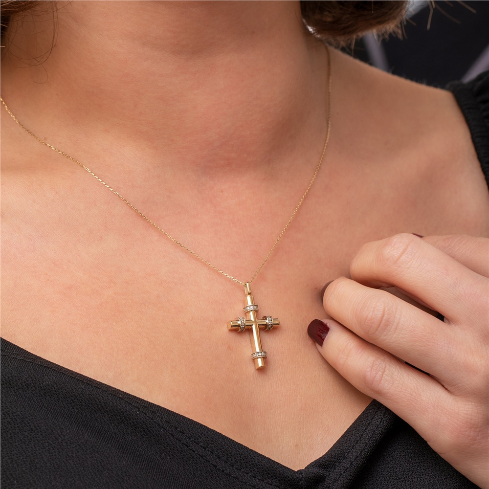 Goldstore-14K 18K Gold Personalized Cremation Urn Necklace Memorial Engraving Custom Cross Pendant Loss of Mom Dad Gift Jewelry for Human Ashes Holder