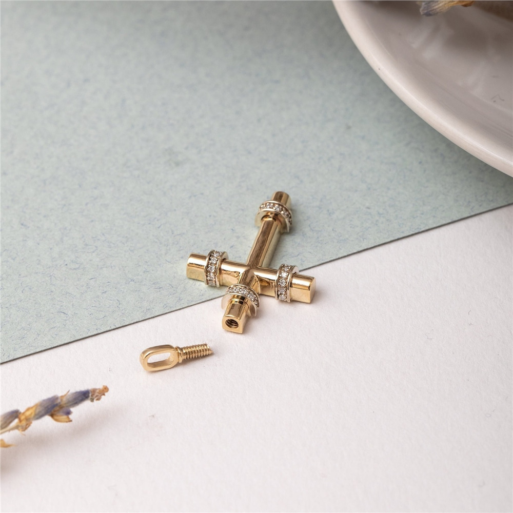 Goldstore-14K 18K Gold Personalized Cremation Urn Necklace Memorial Engraving Custom Cross Pendant Loss of Mom Dad Gift Jewelry for Human Ashes Holder