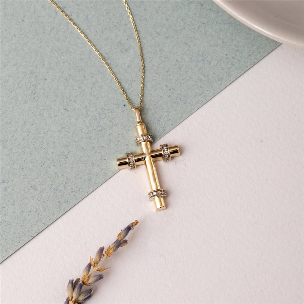 Goldstore-14K 18K Gold Personalized Cremation Urn Necklace Memorial Engraving Custom Cross Pendant Loss of Mom Dad Gift Jewelry for Human Ashes Holder