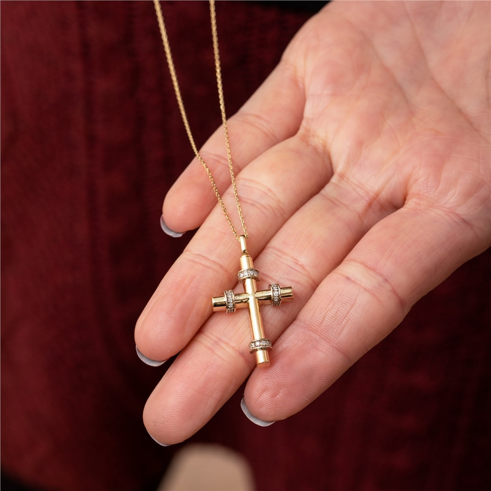 Goldstore-14K 18K Gold Personalized Cremation Urn Necklace Memorial Engraving Custom Cross Pendant Loss of Mom Dad Gift Jewelry for Human Ashes Holder