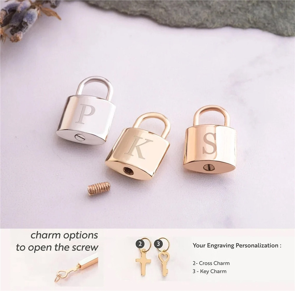 Goldstore-14K 18K Gold Personalized Cremation Urn Necklace Memorial Engraving Custom Padlock Pendant Loss of Mom Dad Gift Jewelry for Human Dog Ashes