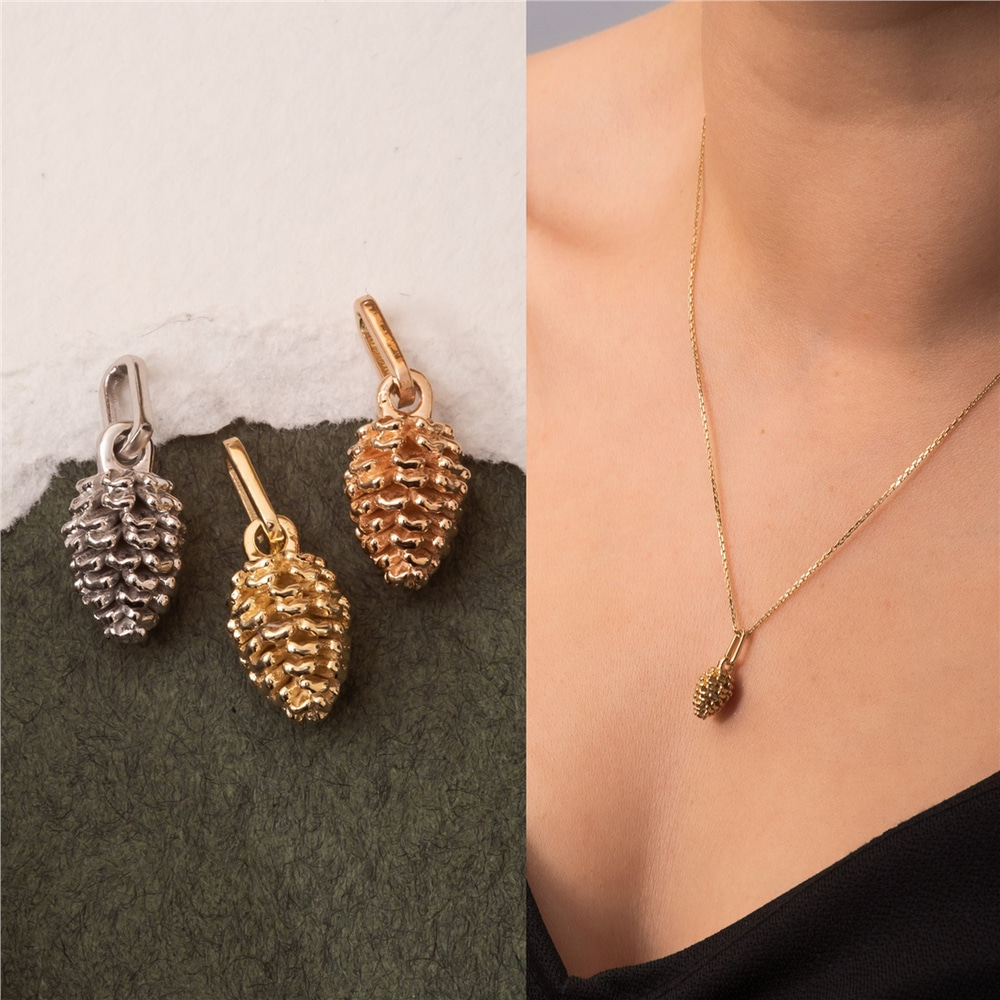 Goldstore-14K 18K Gold Pine Cone Necklace, Dainty and Tiny Pine Cone Necklace, 3 Color Cute Bridesmaid Gift, Beautiful Nature Necklace, Gift For Her