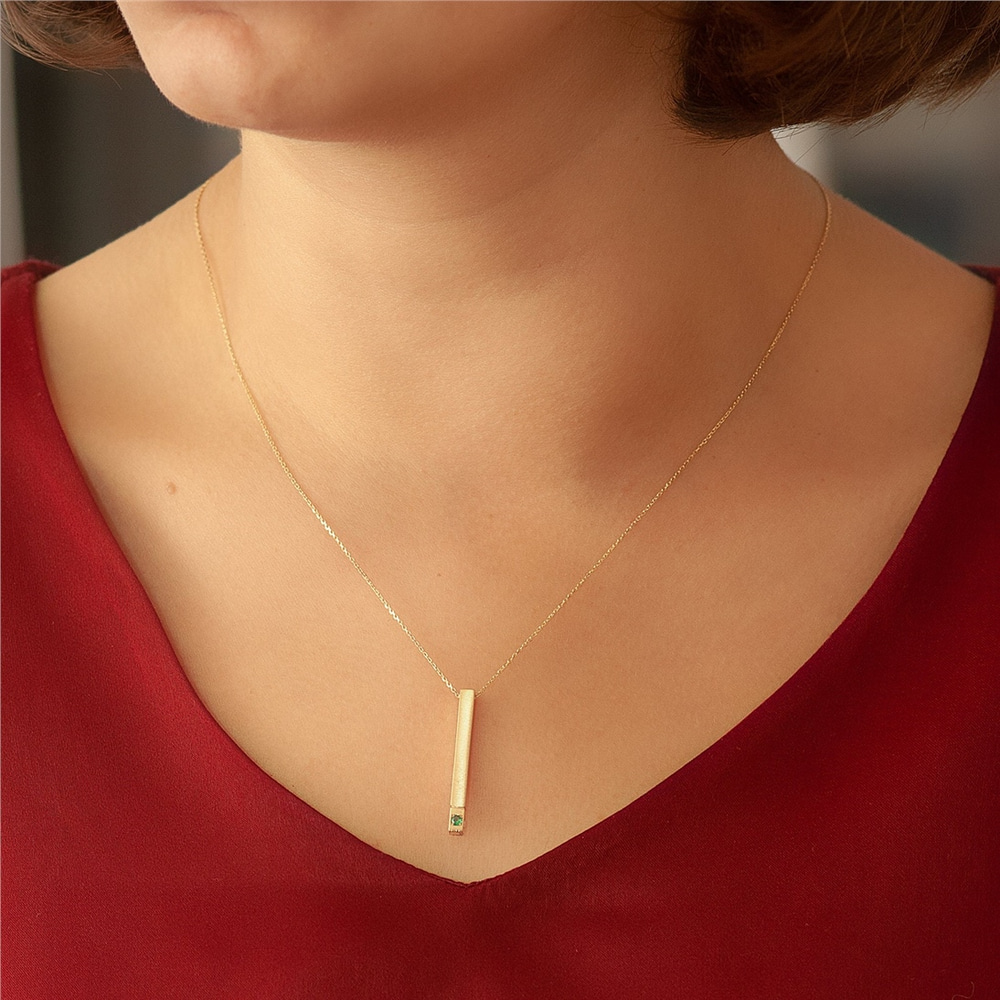 Goldstore-14K 18K Personalized 3d Gold Bar Necklace, Birthstone Name Necklace, Vertical Bar Customized Necklace, 14k Gold Custom Birthstone Necklace.