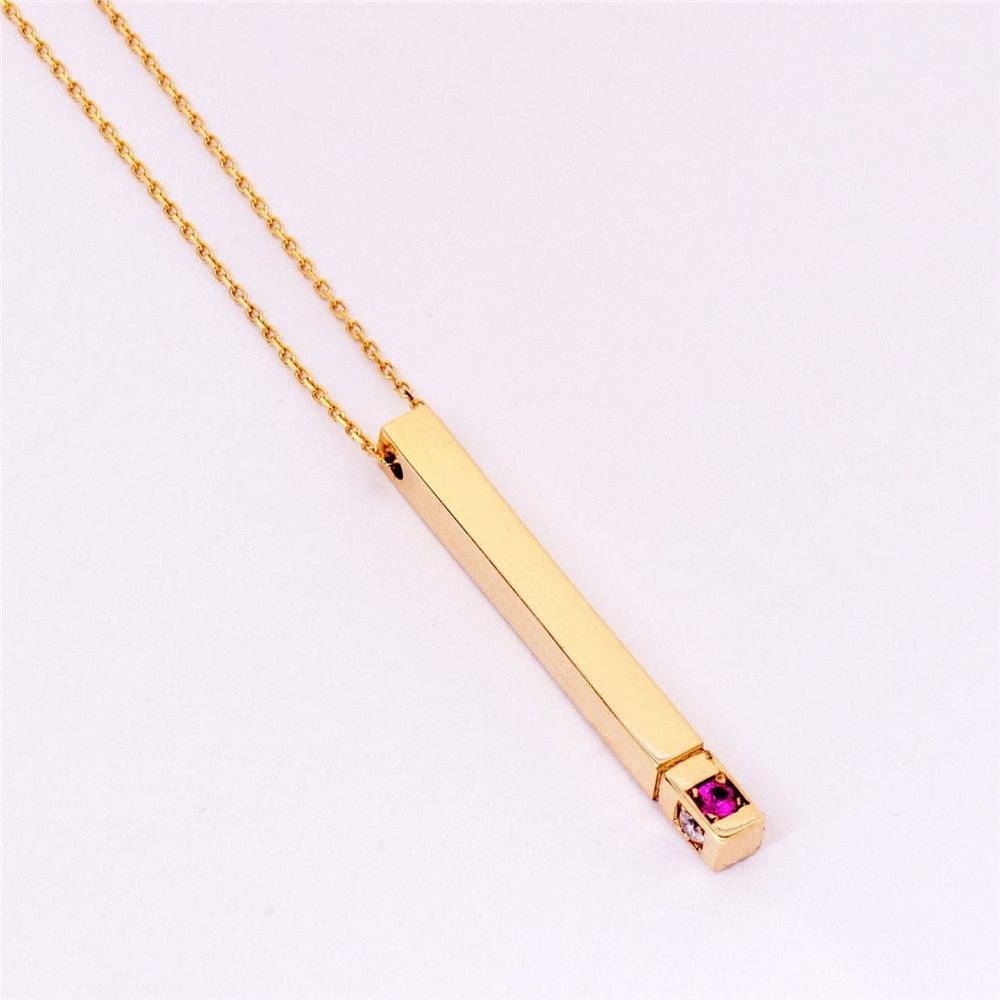 Goldstore-14K 18K Personalized 3d Gold Bar Necklace, Birthstone Name Necklace, Vertical Bar Customized Necklace, 14k Gold Custom Birthstone Necklace.