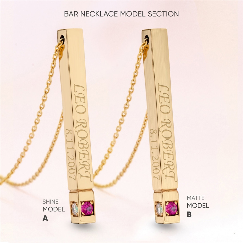 Goldstore-14K 18K Personalized 3d Gold Bar Necklace, Birthstone Name Necklace, Vertical Bar Customized Necklace, 14k Gold Custom Birthstone Necklace.