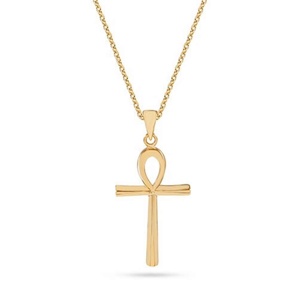 Goldstore-14K 18K Real Gold Ankh Cross Pendant Necklace, Egypt Hieroglyphs Pendant, Gold Cross Pendant is a Great Gift For Her. Christmas Gift