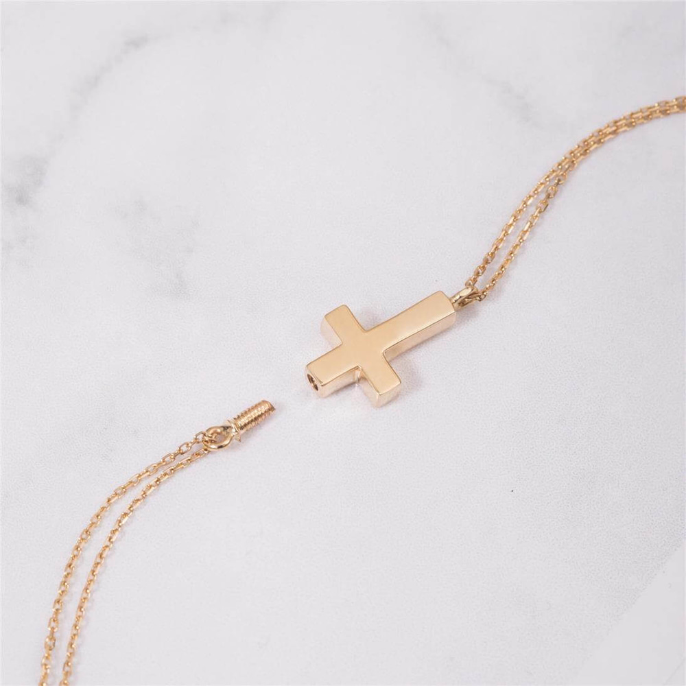 Goldstore-14K 18K Real Gold Cremation Urn Cross Bracelet, 2 Side Custom Engrave Memorial 3D Bracelet, Ashes Funeral Gold Bracelet For Dad Mom Son Pet