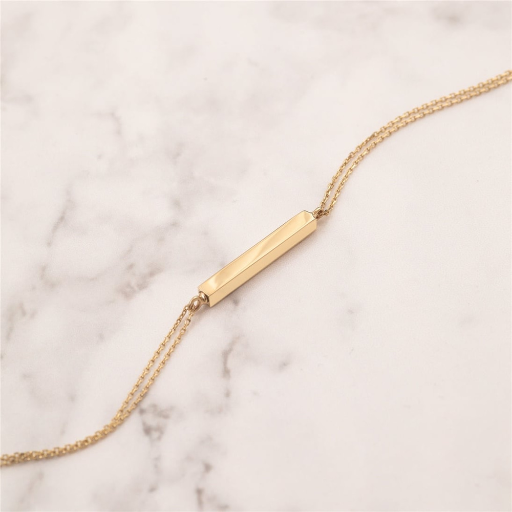 Goldstore-14K 18K Real Gold Custom Cremation Urn Bar Bracelet, 4 Side Engrave Memorial 3D Bracelet, Engrave Name Date Coordinate Funeral Gold Bracelet