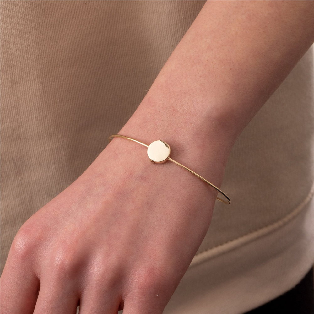 Goldstore-14K 18K Real Gold Custom Life of Circle Urn Bangle For Ashes, Elegant Personalized Round Bangle, Cremation Keepsake Name Date Engrave Bangle