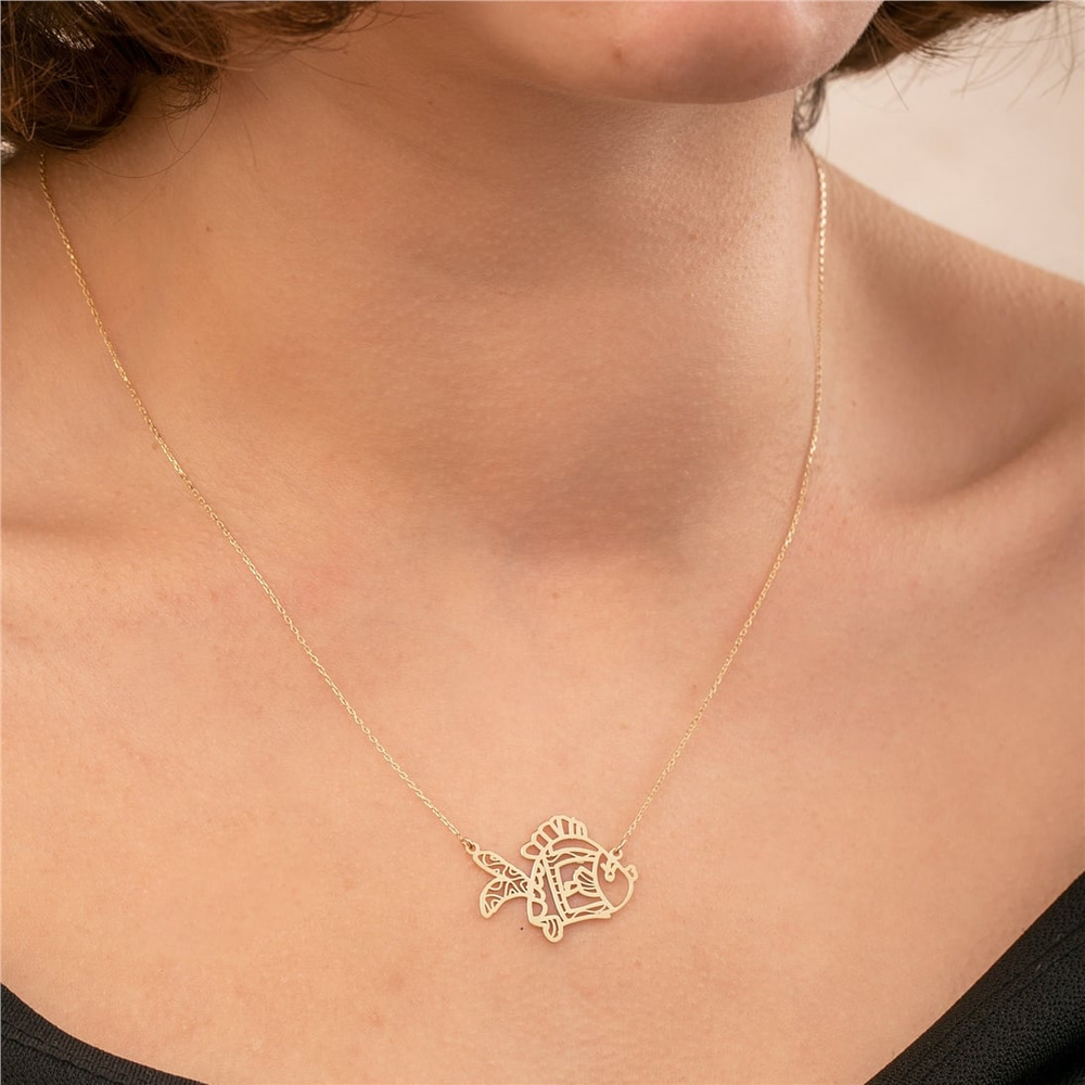 Goldstore-14K 18K Real Gold  Drawing Necklace, Actual Kids Drawing Necklace,Children Artwork Necklace, Doodle Necklace, Special Custom Paint Necklace
