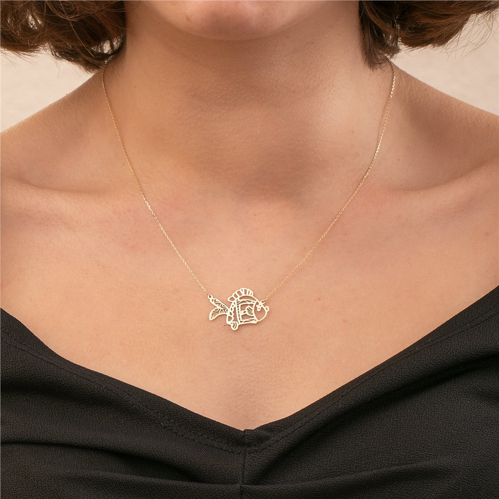 Goldstore-14K 18K Real Gold  Drawing Necklace, Actual Kids Drawing Necklace,Children Artwork Necklace, Doodle Necklace, Special Custom Paint Necklace