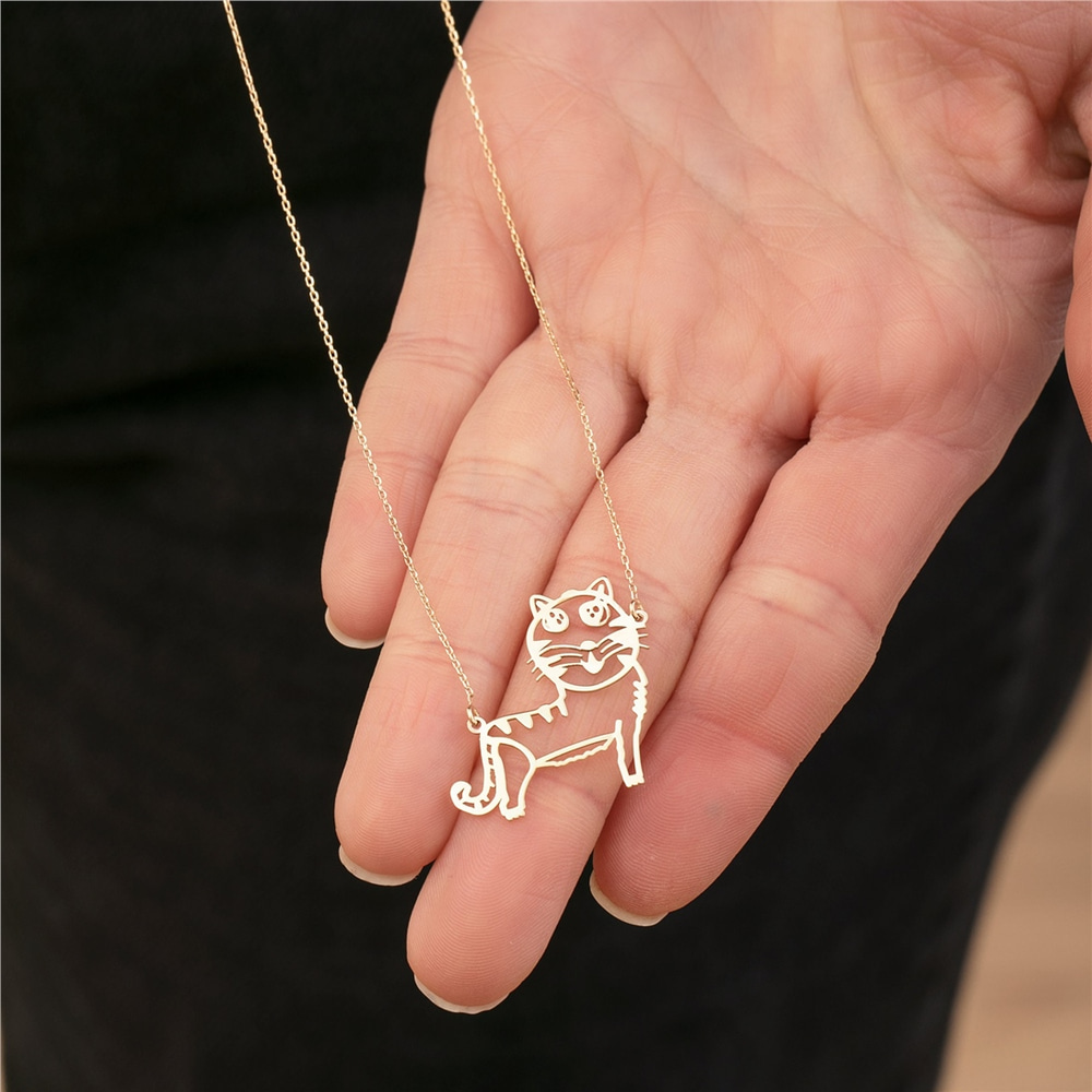 Goldstore-14K 18K Real Gold  Drawing Necklace, Actual Kids Drawing Necklace,Children Artwork Necklace, Doodle Necklace, Special Custom Paint Necklace