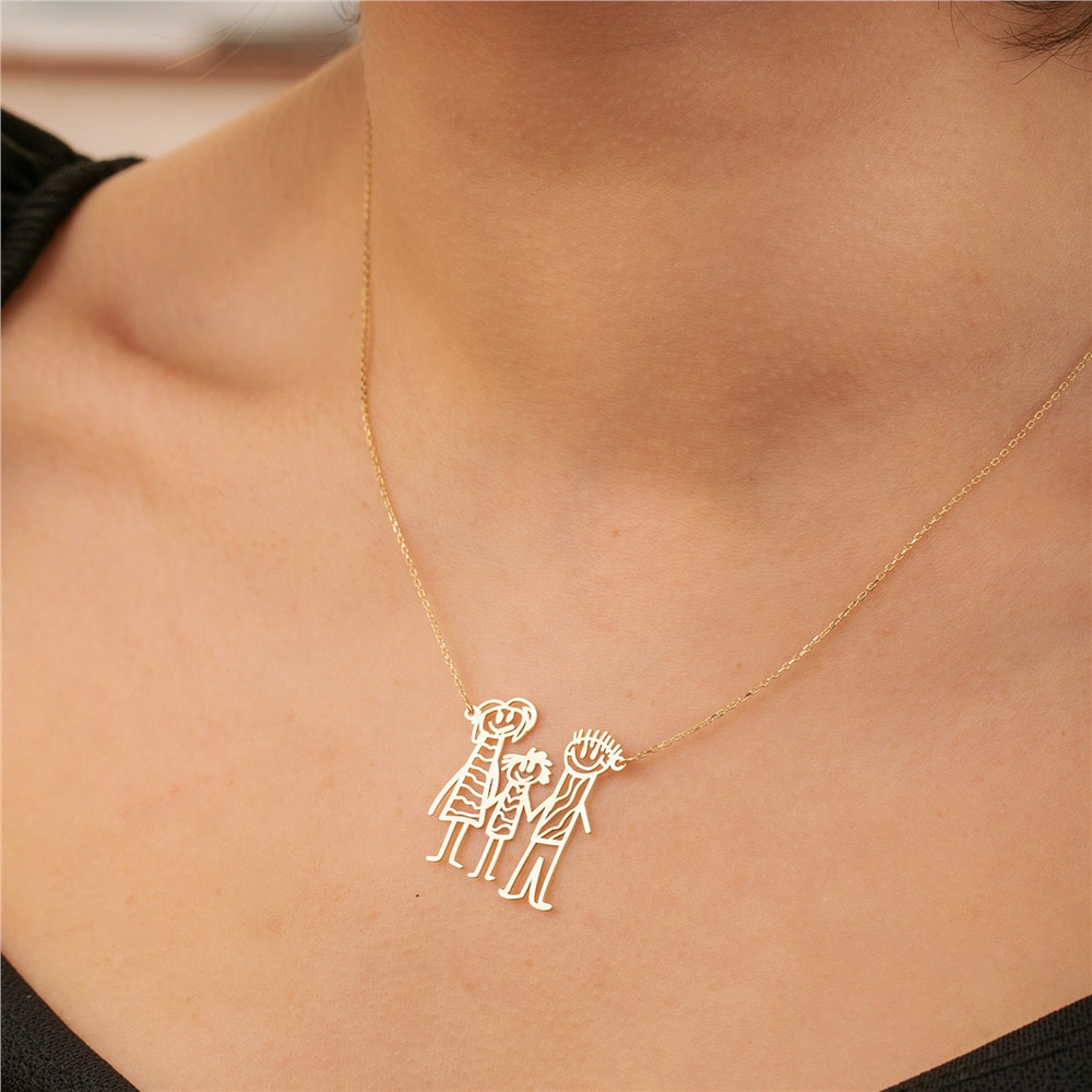Goldstore-14K 18K Real Gold  Drawing Necklace, Actual Kids Drawing Necklace,Children Artwork Necklace, Doodle Necklace, Special Custom Paint Necklace