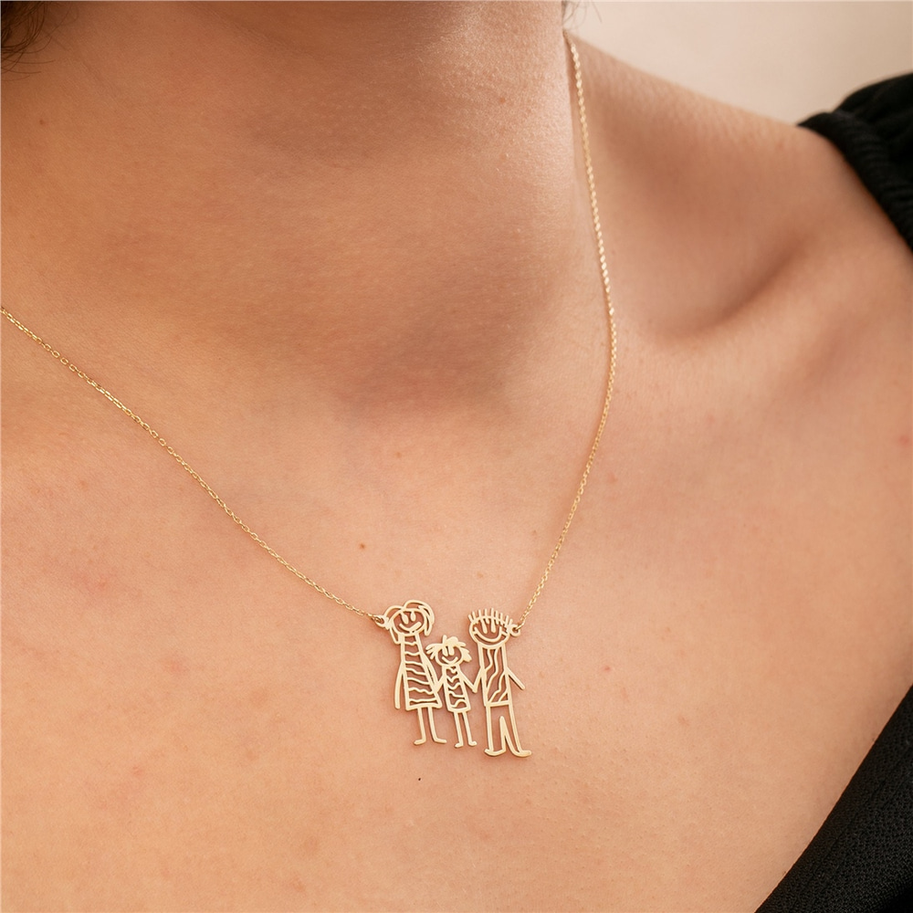Goldstore-14K 18K Real Gold  Drawing Necklace, Actual Kids Drawing Necklace,Children Artwork Necklace, Doodle Necklace, Special Custom Paint Necklace